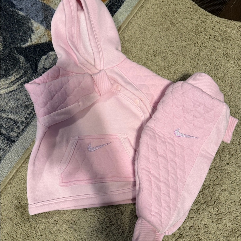 Nike Pink Quilted Kids Hoodie and Joggers Set